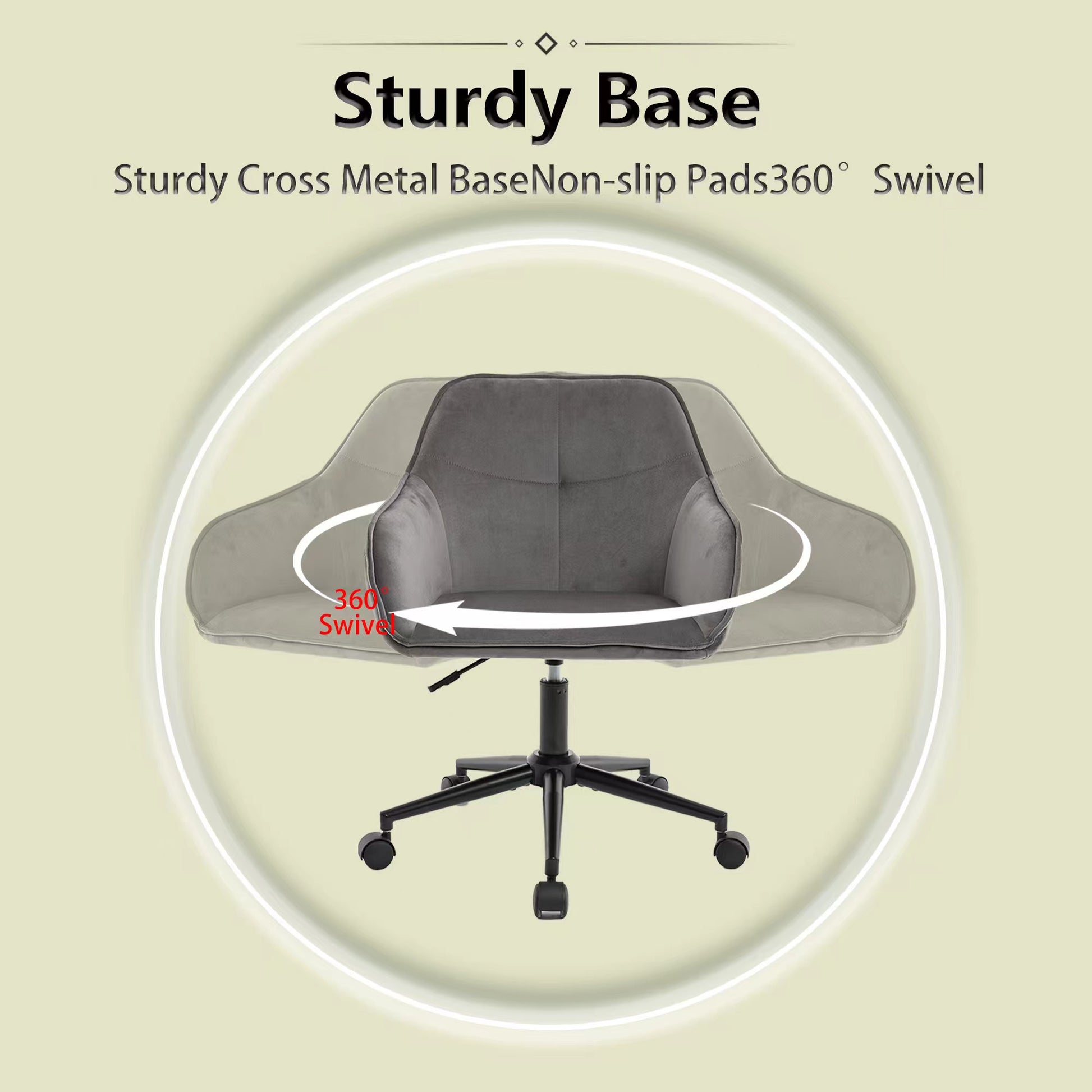 Velvet Office Desk Chair, Modern Home Desk Chair With Wheelsvanity Chairs For Living Room, Bedroom,Study Room Grey Black Foam Polyester Blend