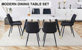 Table And Chair Set, White Imitation Marble Texture Rock Board Table Top, Black Metal Table Legs, Stable And Beautiful. Modern Simple Dining Table, Comfortable Seating. White Black Seats 6 Metal