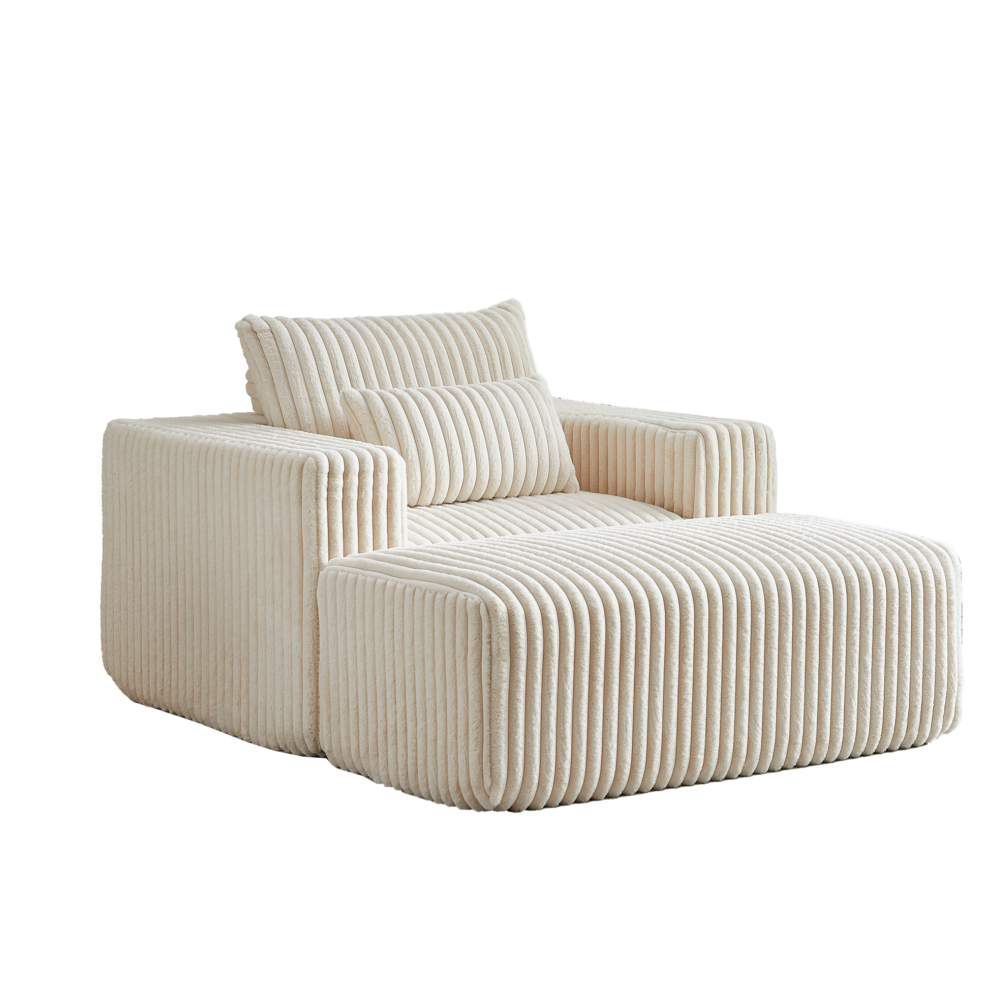 62.5 Inch Corduroy Sponge Sofa Lounge Chair With Removable Footrest,No Assembly Required,Fluffy Modern Sleeper Chair For Indoor Living Room Bedroom Beige Foam Corduroy 1 Seat