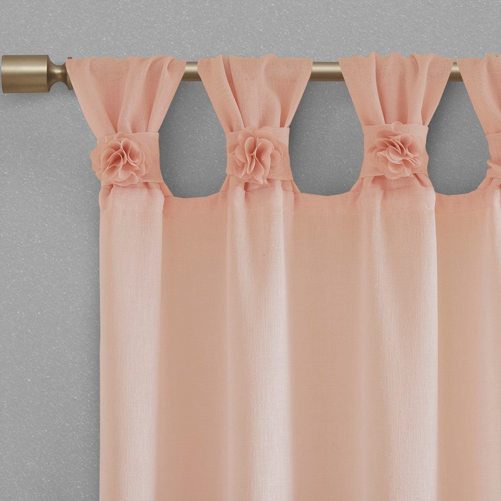 Floral Embellished Cuff Tab Top Solid Curtain Panel Only 1 Pc Panel Blush Linen