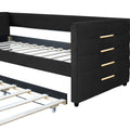 Black Upholstered Twin Size Daybed With Trundle, Velvet Fabric, Gold Iron Bar Design, No Springs Required, Moderen Style Box Spring Not Required Twin Black Wood Espresso Bedroom Minimalist,Modern,Ultra Modern Rubberwood Fiber Foam And Polyester Fiber Pad