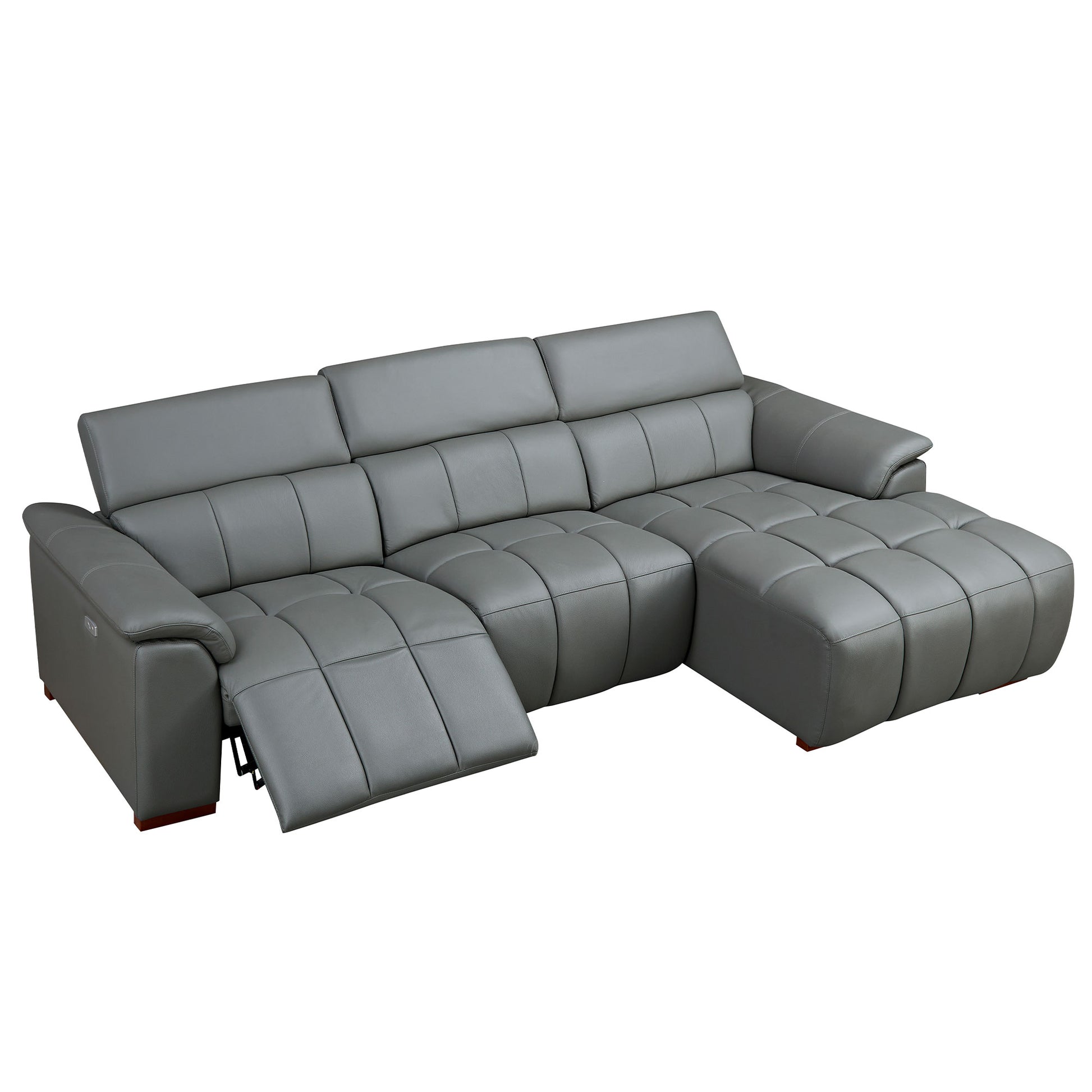 Wall Hugger Reclining Sofa Modern Electric Control Genuine Leather L Shaped Couch,Lounge Seat Theater Seating Furniture With Usb Port, Sofa With Headrest & Footrest For Living Room,Apartment,Office Dark Grey Genuine Leather 3 Seat