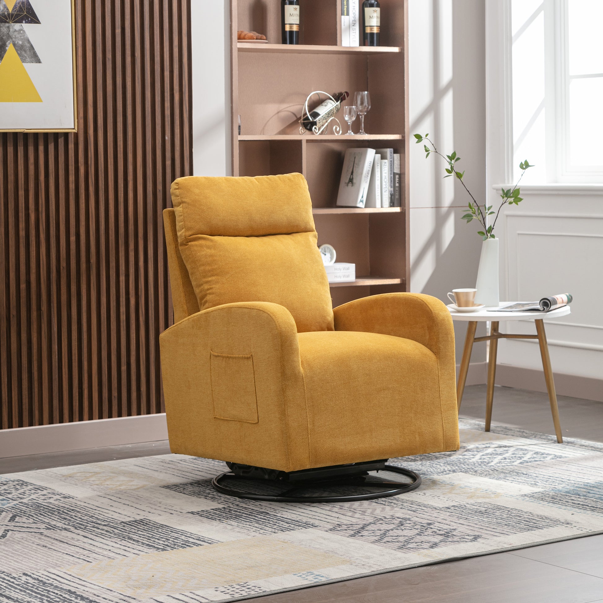 Jiada Upholstered Swivel Glider.Rocking Chair For Nursery In Yellow.Modern Style One Left Bag Yellow Primary Living Space Foam Metal