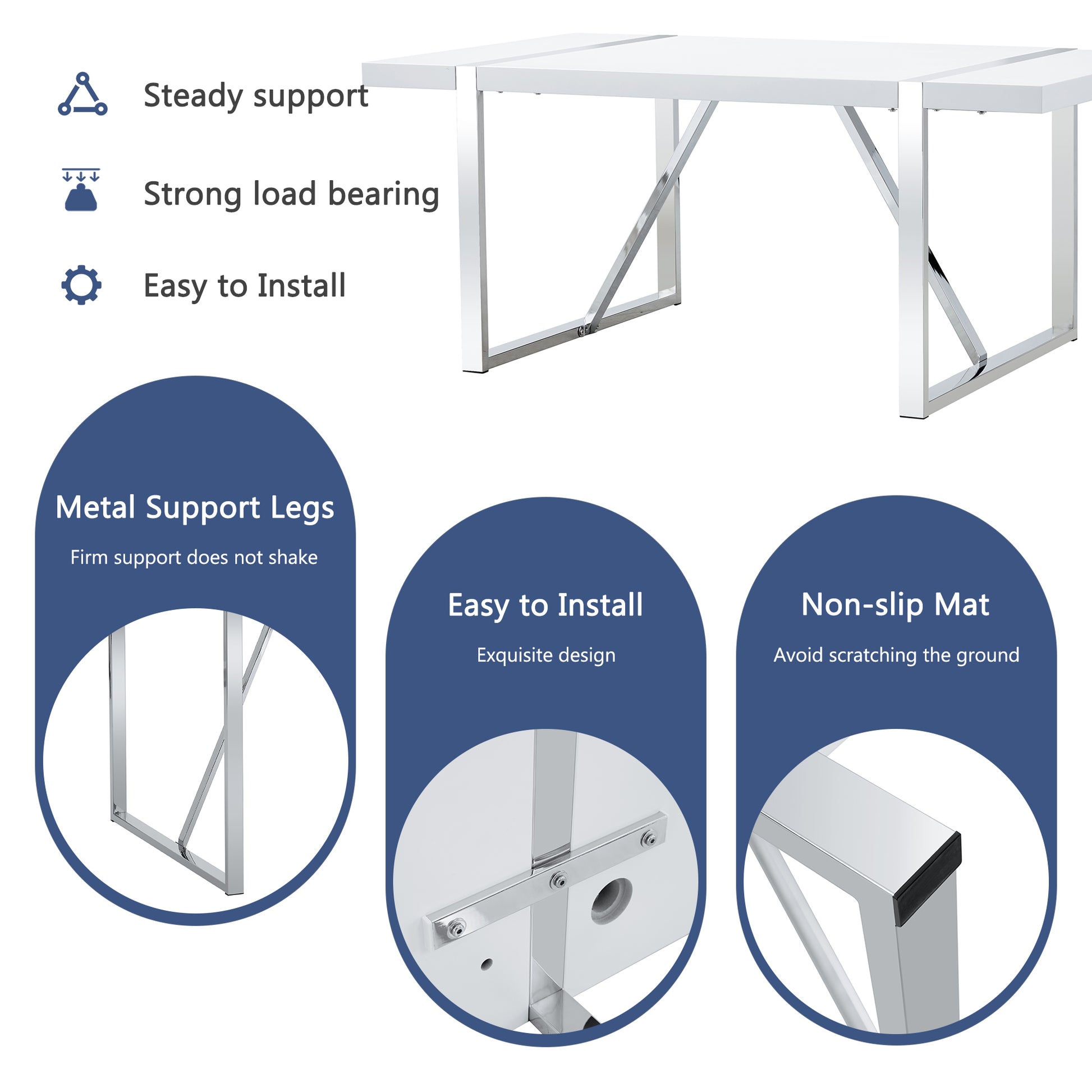 Table And Chair Set.71"X39.3" White Mdf Painting Dining Table Set With 8 Black Pu Chairs.Showcasing A Modern And Stylish Look.Suitable For Dining Room.Mdf Painting,Iron Pipe Plating,Pu Chiairs.