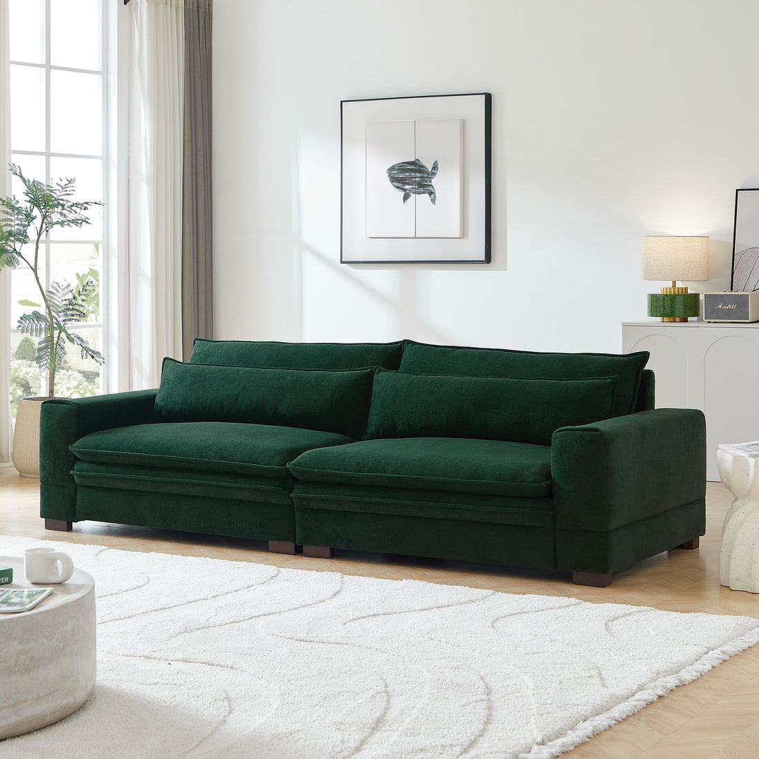 104.72'' Mid Century Sofa Couch Modern Upholstered Couch For Livingroom,Bedroom, Apartment, Home Office Green Green Fabric 4 Seat