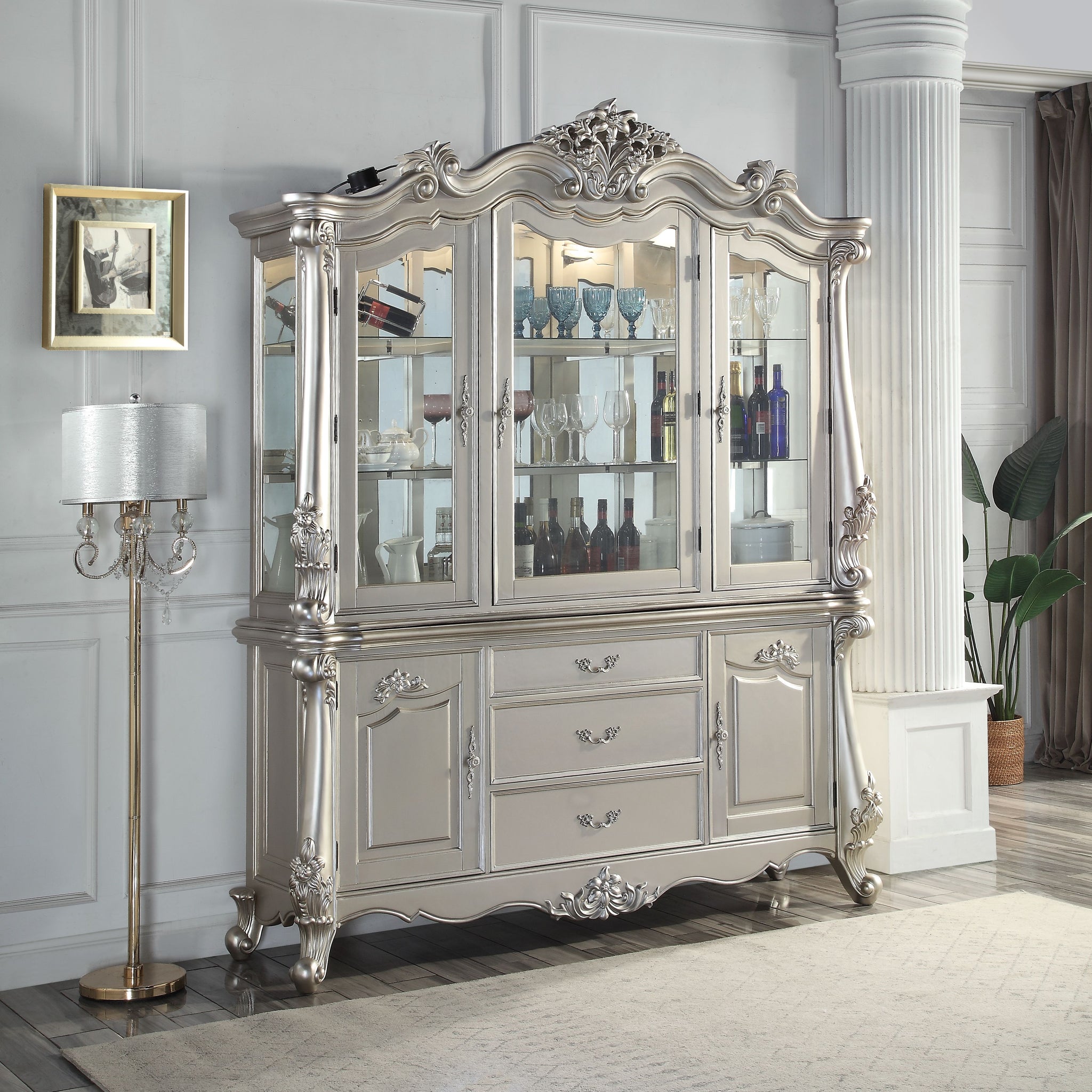 Bently Buffet & Hutch Champagne Finish Dn01371 Champagne Solid Wood Mdf