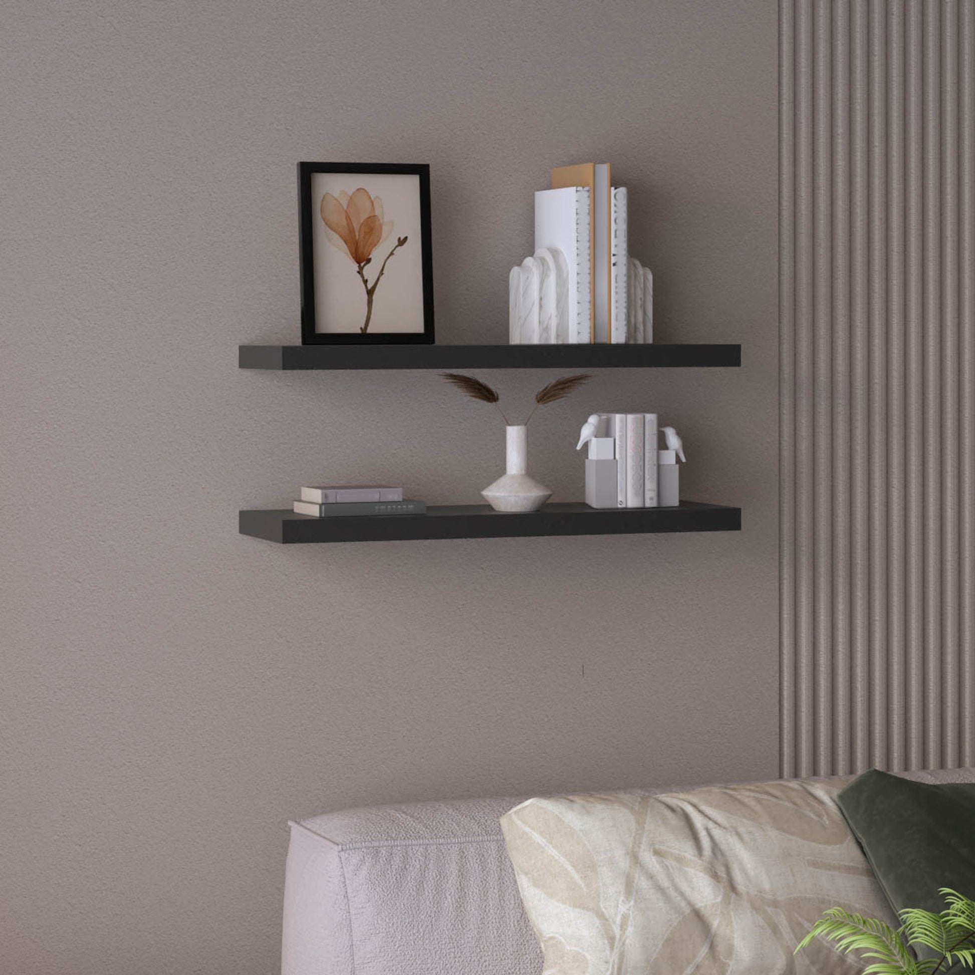 Ecco 31.5" Wide Floating Shelves Set Of 2, Shelves For Wall Decor For Bedroom, Bathroom Storage Shelves, Book Shelves For Living Room 2 Or Less Black Horizontal Primary Living Space Open Back Modern