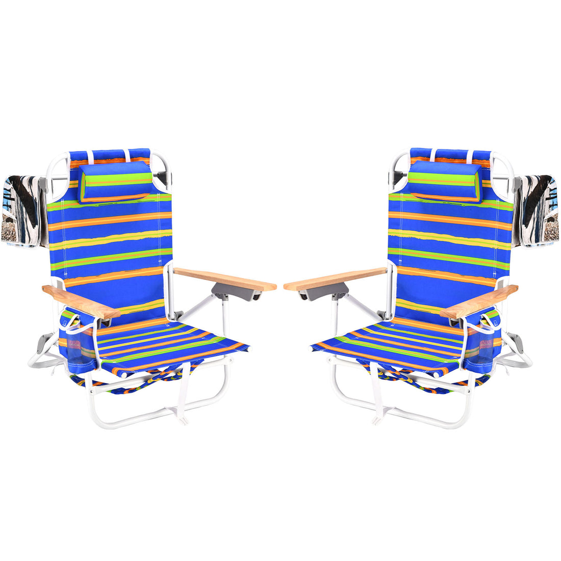 2Pcs Backpack Beach Chairs For Adults Beach Towel Backpack Beach Chairs For Adults 5 Position Chair With Pouch Folding Lightweight Positions Back Pack 13 Inch High Colorful Aluminum