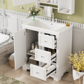 30 Inch Bathroom Vanity Cabinet With Ceramic Basin, 3 Drawers And Adjustable Shelves White Bathroom Solid Wood Mdf