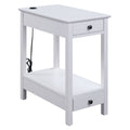 White Storage Accent Table With Usb White White Primary Living Space Modern Drawers Rectangular Wood