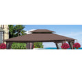 13X10 Ft Patio Double Roof Gazebo Replacement Canopy Top Fabric,Brown Brown Polyester