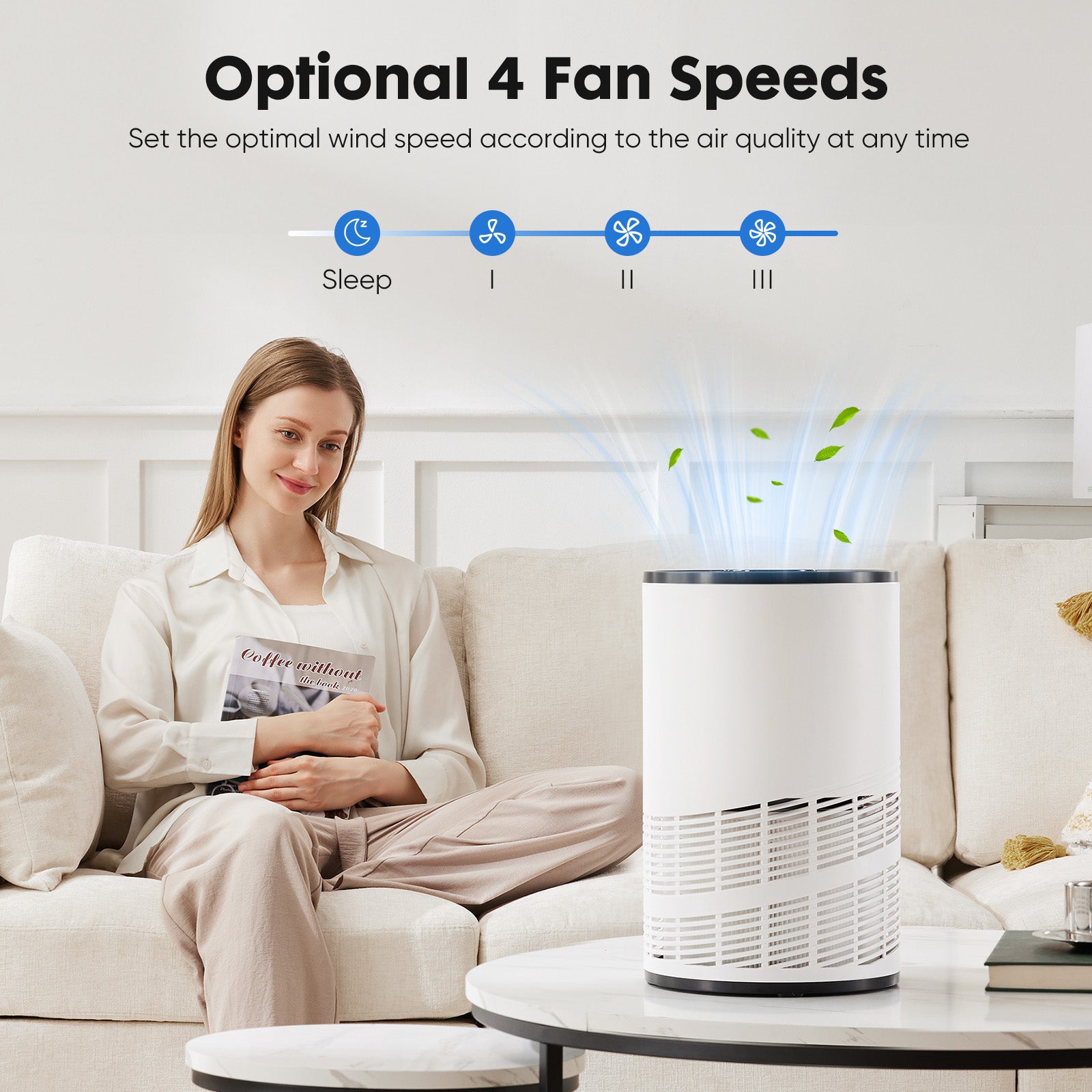 Portable Air Purifiers With Air Quality Monitor For Home Bedroom Large Room Covers Up To 1200Ft , 360 Outlet Air Cleaner, 25Db Sleep Mode White Plastic
