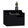 Winchester Floating Nightstand, Modern Dual Tier Design With Spacious Single Drawer Storage, Black Black Solid Wood Mdf Engineered Wood