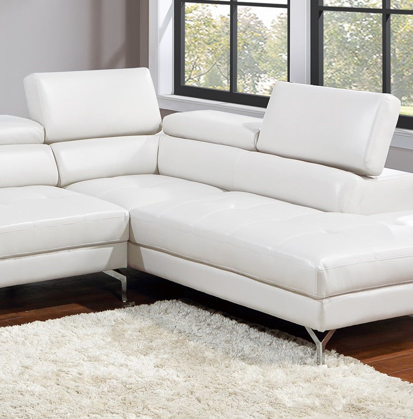 White Sectional Couch 2Pc Set Living Room Faux Leather Right Facing Chaise And Left Facing Sofa Adjustable Armrest Headrest White Faux Leather Primary Living Space Classic,Contemporary,Modern L Shaped Faux Leather,Metal,Solid Wood 5 Seat