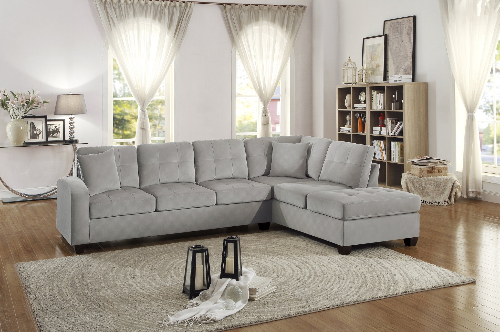 2 Piece Reversible Sectional With Chaise Tufted Detail Taupe Microfiber Upholstered Modern Living Room Furniture Taupe Microfiber Primary Living Space L Shaped Plywood,Solid Wood 5 Seat