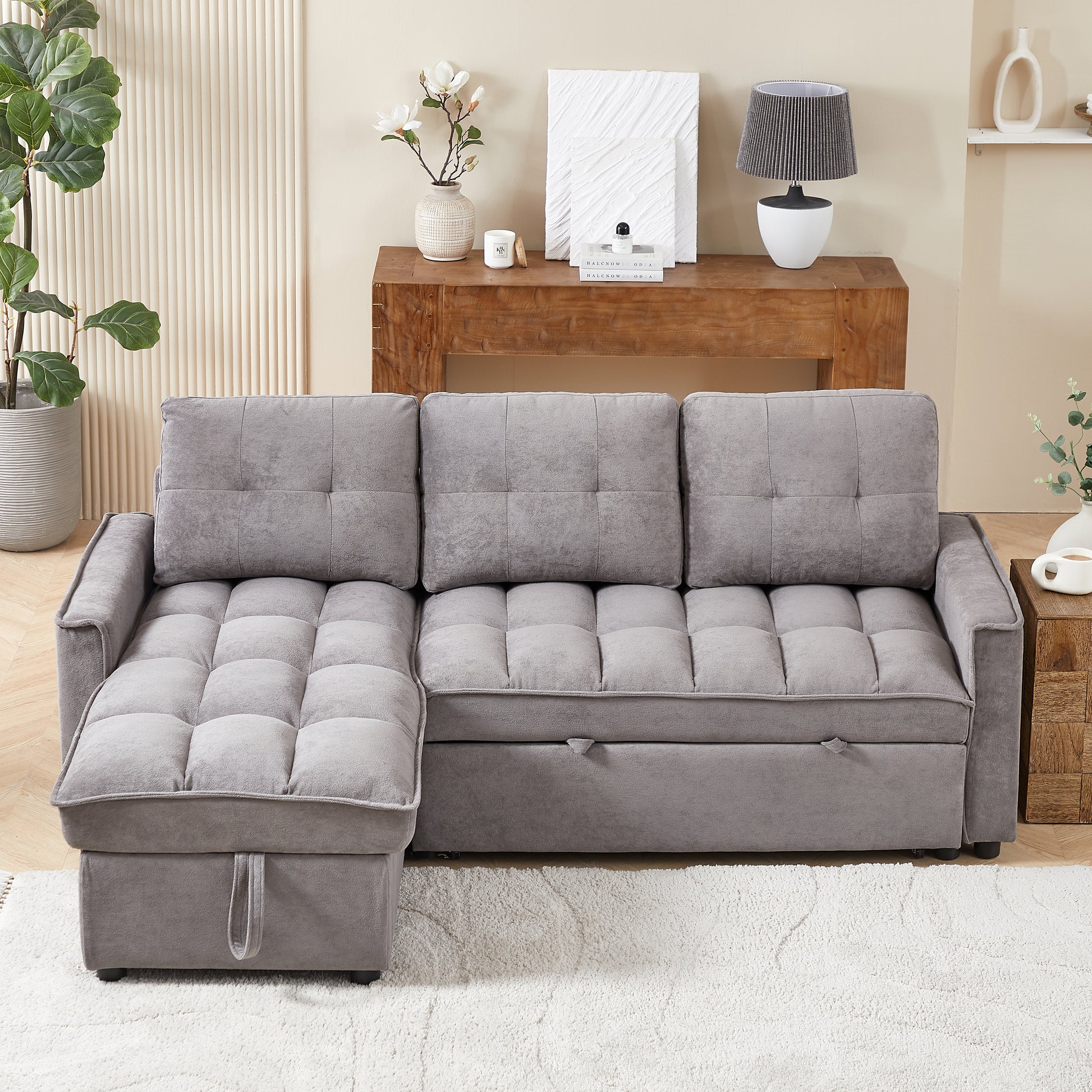 Mh 78.75" Reclining Sofa, Pull Out Sofa Bed With Usb And Tape C Charging Ports, L Shaped Sectional Sofa With Reclining Storage And Arm Side Organizer Pocket Features, Living Room Comfort Sofa Dark Grey Chenille Wood Primary Living Space Eucalyptus Foam