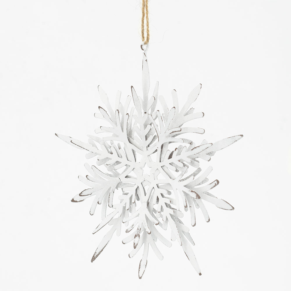 Set Of 6 Iron Snowflake Hanger, Decorative Hanging Ball Christmas Tree Ornaments For Holiday Party Decorations White Iron