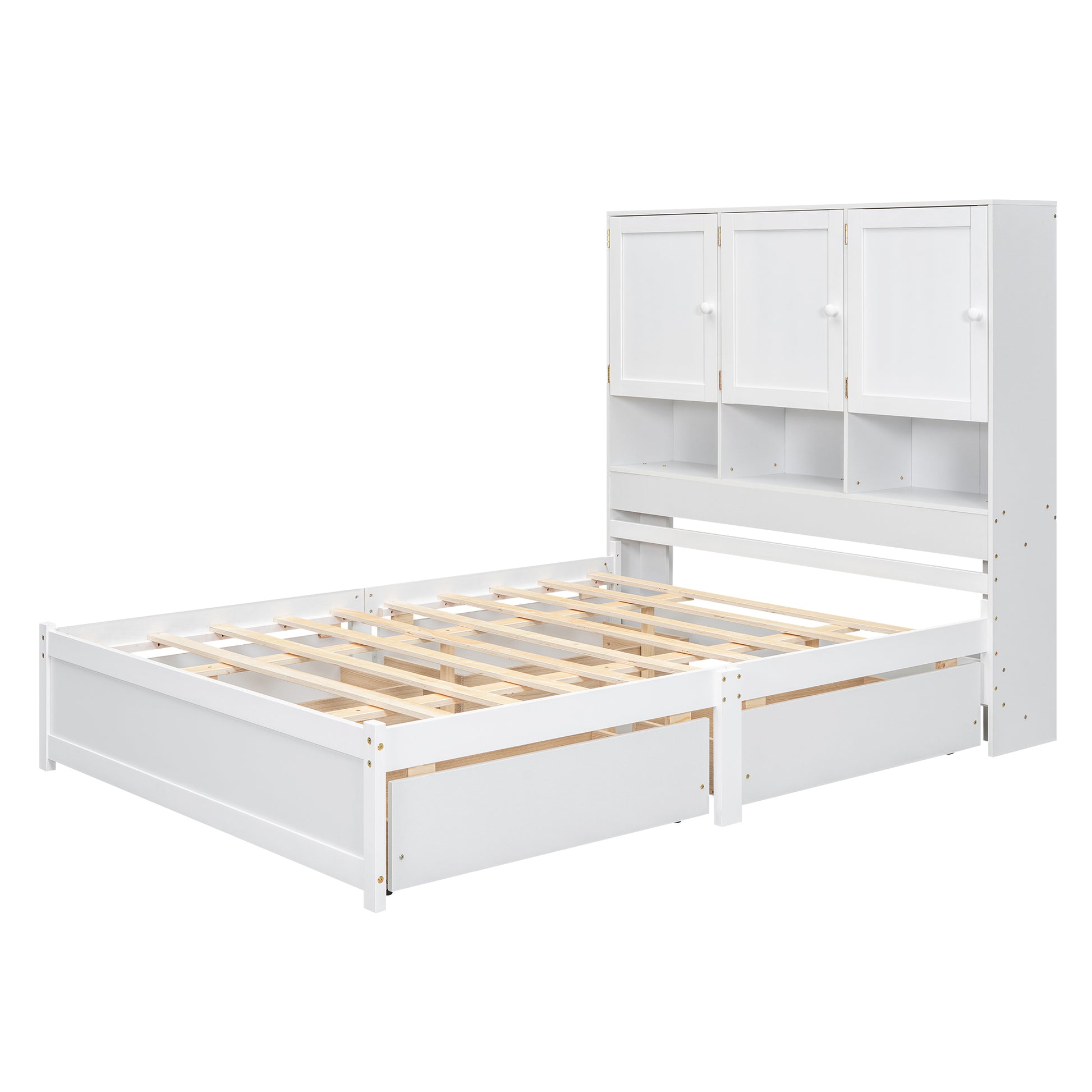Queen Size Platform Bed With Storage Headboard And 4 Drawers, White Box Spring Not Required Queen White Wood Bedroom Bed Frame Solid Wood Mdf