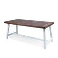 Outdoor Dark Brown Sandblast Finish Acacia Wood Dining Table With White Rustic Metal Finish Frame Brown White Acacia Wood