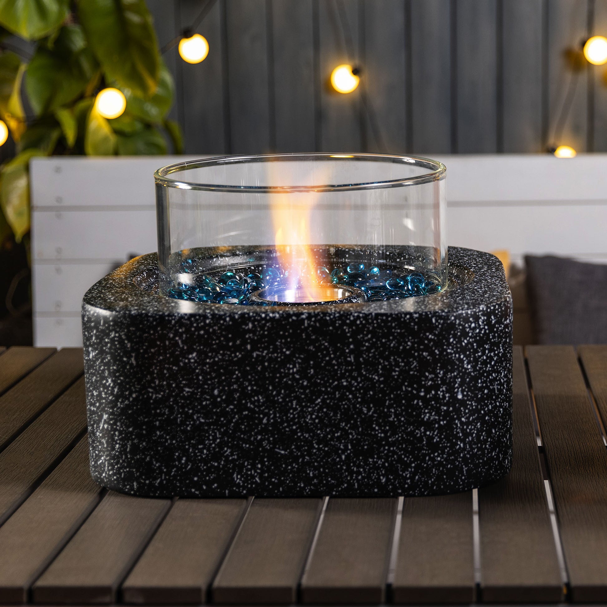 Tabletop Fire Pit With Glass Wind Guard Black Concrete