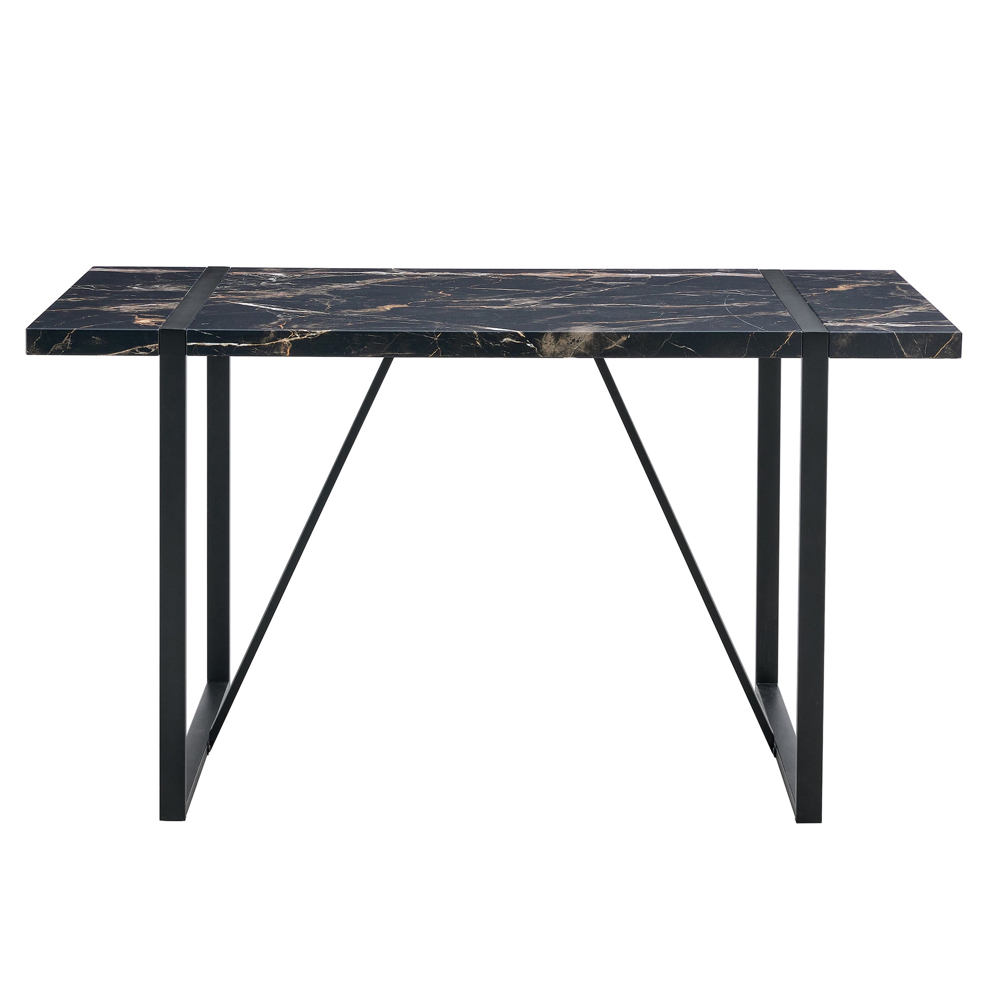 Industrial Rectangular Mdf Black Dining Table For 4 6 People With 1.5 Inch Thick Mdf Top And Black Metal Legs For Work Desk, Kitchen, Terrace, Dining Room Black Mdf