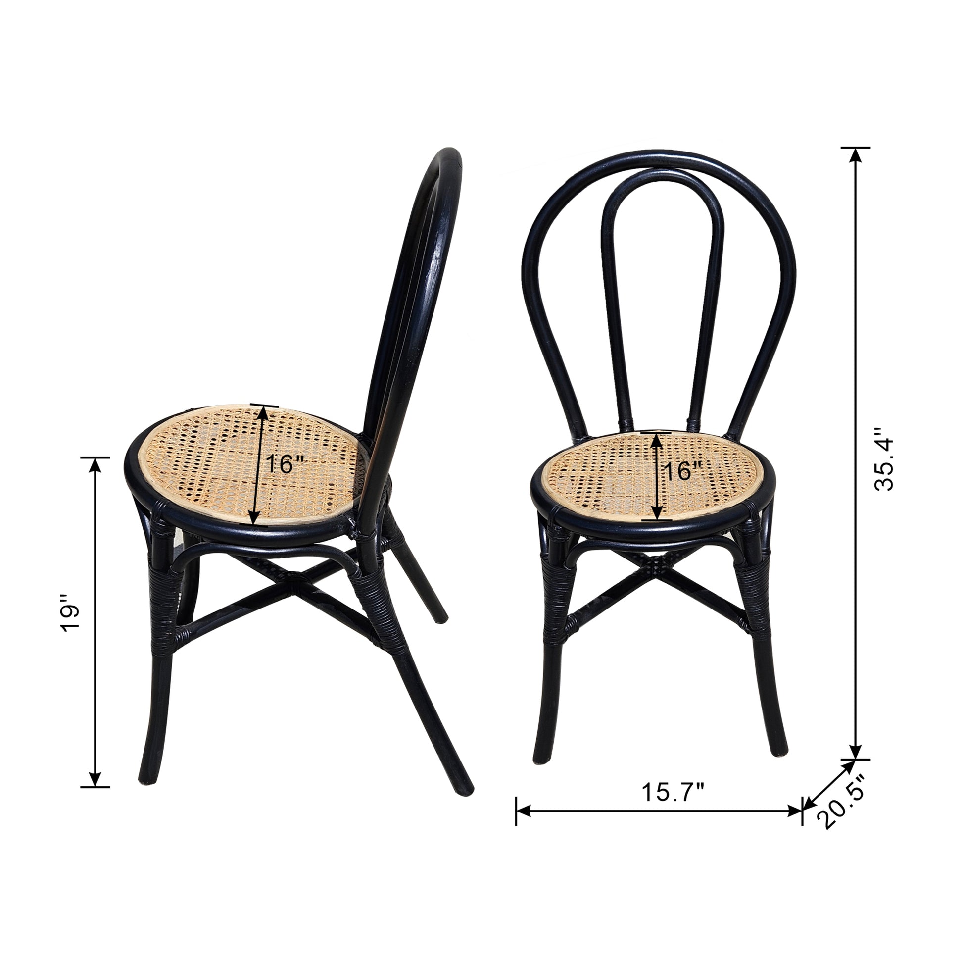 Set Of 2, 15.5X20.5X35.5" Black Rattan Dining Chair Black Multi Primary Living Space Rattan