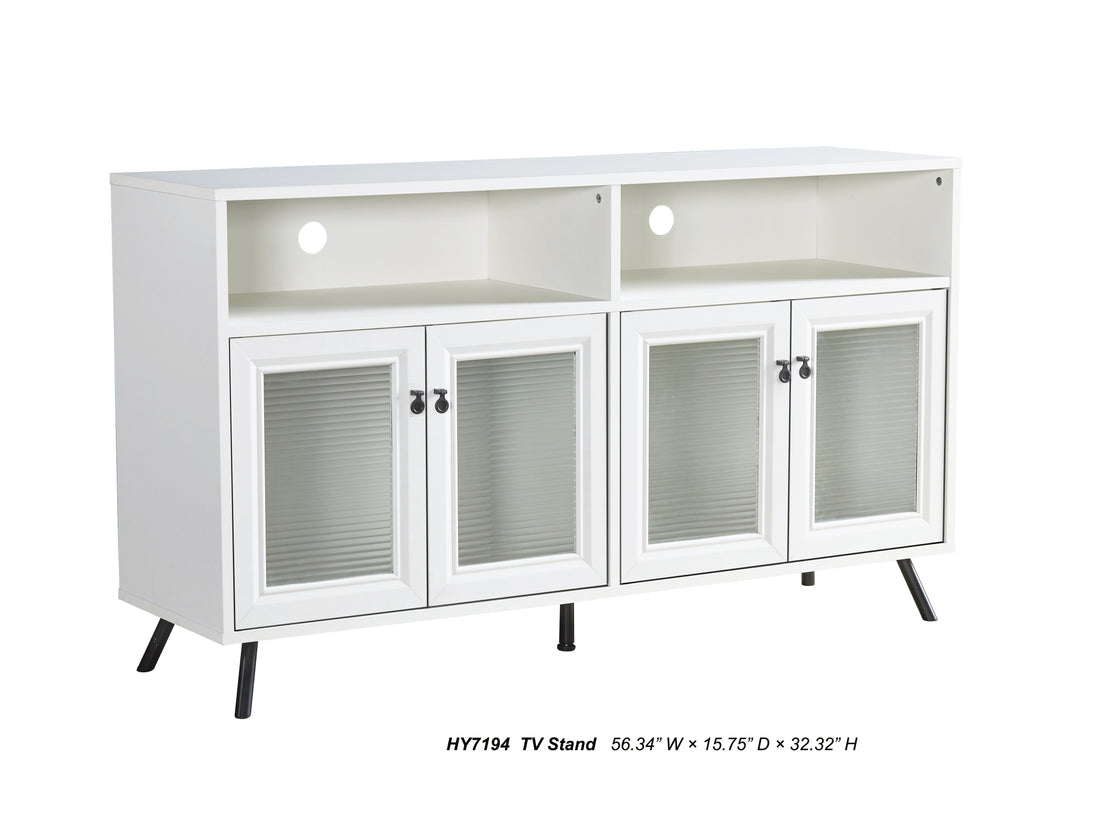 Tv Stand "Chic White Media Console Contemporary Tv Stand With Adjustable Legs And Cable Management" White 50 59 Inches Solid Wood