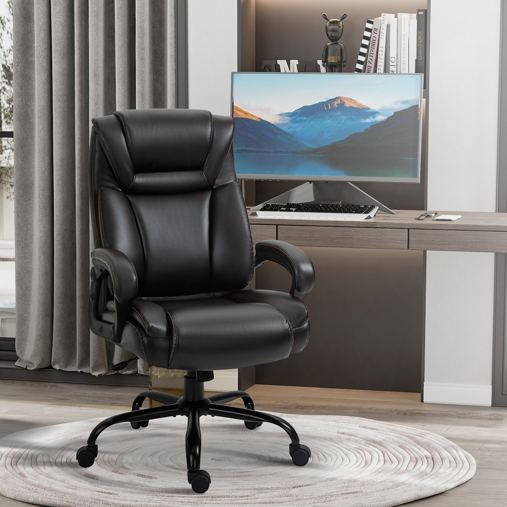 Vinsetto Big And Tall 400Lbs Executive Office Chair With Wide Seat, Computer Desk Chair With High Back Pu Leather Ergonomic Upholstery, Adjustable Height And Swivel Wheels, Brown Brown Faux Leather