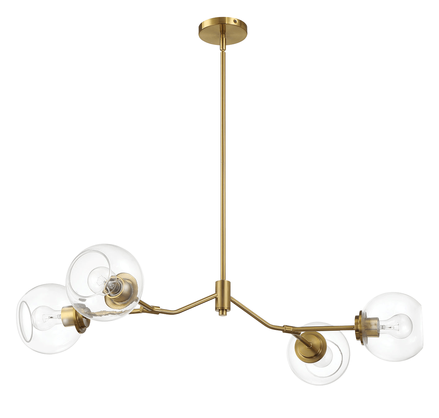 Jewel Four Lights Modern Farmhouse Chandelier Ceiling Hanging Light Fixture For Kitchen Island Dining Room 36"L 20"W 7.25"H With Clear Glass Clear,Gold Ceiling Lights Brass,Glass