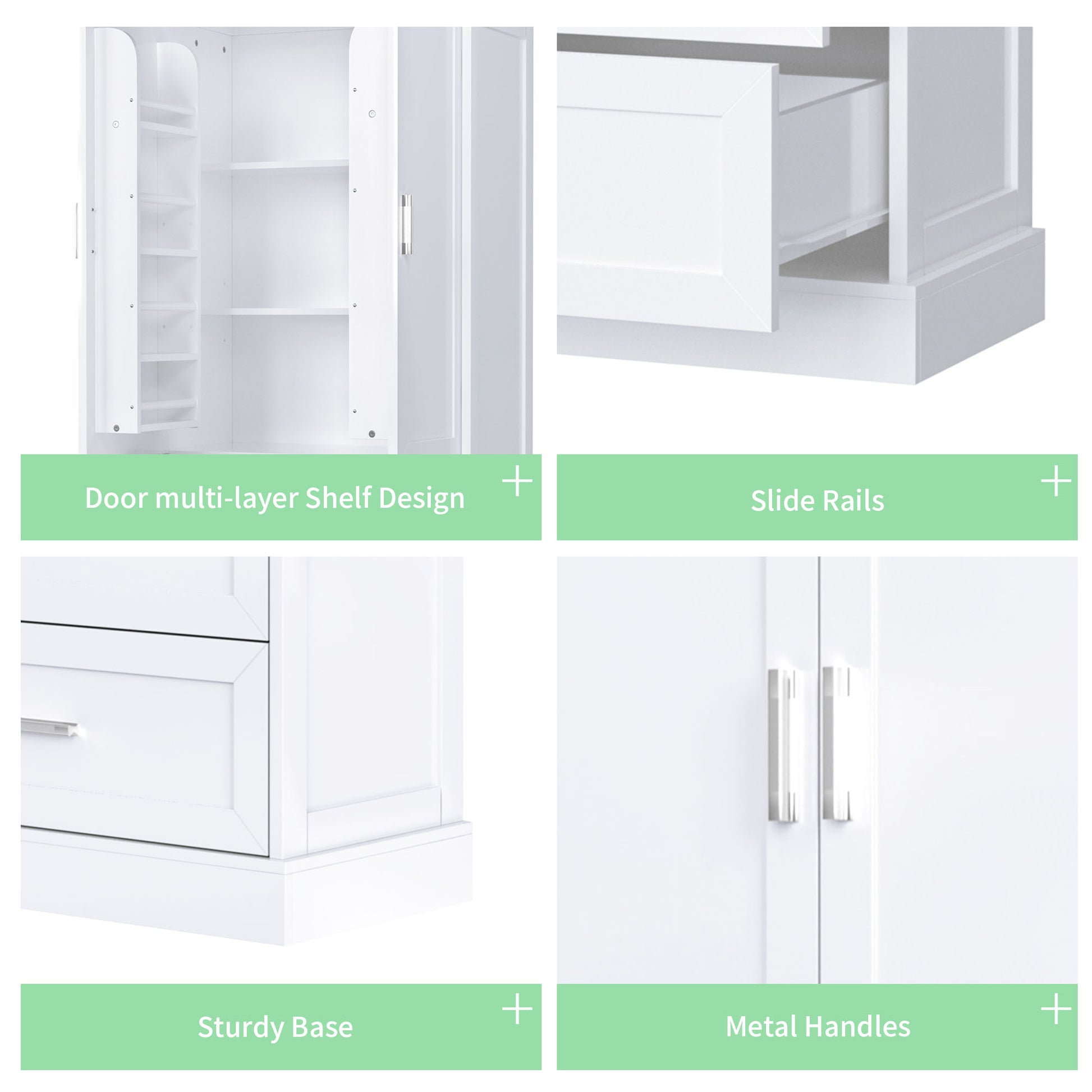 Tall Bathroom Storage Cabinet, Cabinet With Two Doors And Drawers, Adjustable Shelf, Mdf Board, White White Mdf