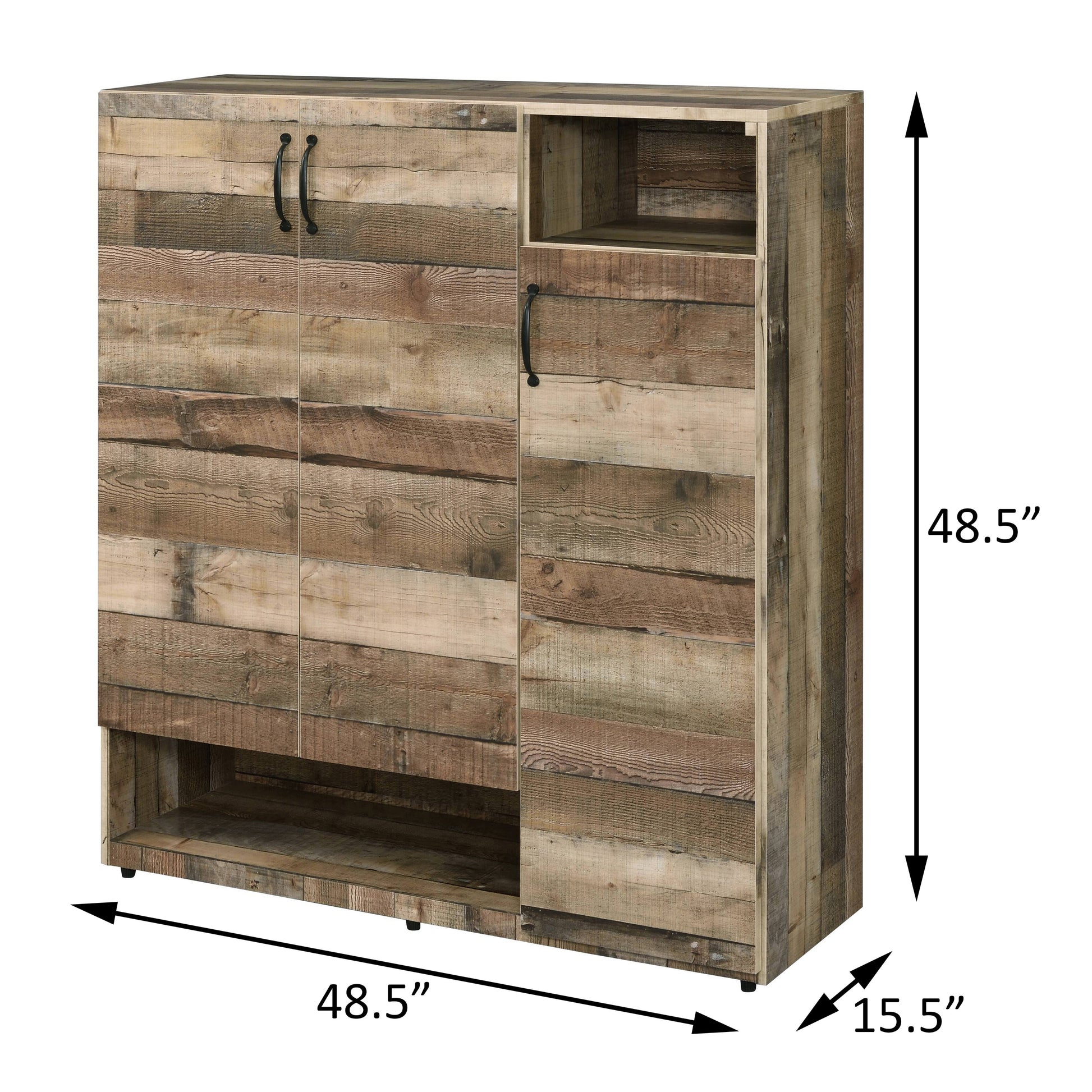 Rustic Grey Oak 3 Door Shoe Cabinet Vertical Rustic Primary Living Space Shelves Included Wood