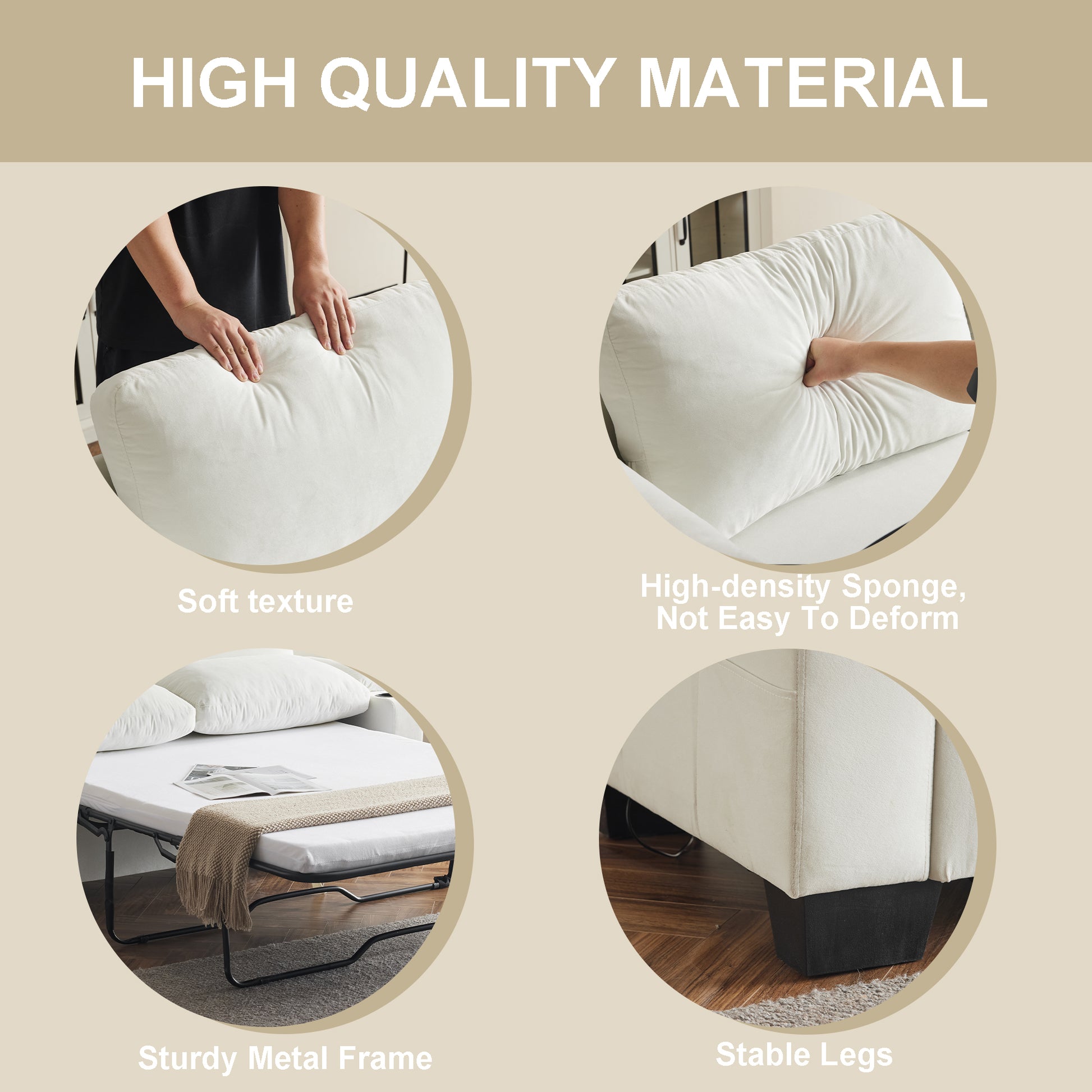 73.63*27.96 Pull Out Sofa Bed, Chenille Material, Pull Out Queen Sofa Bed With Memory Foam Mattress, For Living Room, Bedroom, Office, Apartment, White White Minimalist Chenille,Metal & Wood