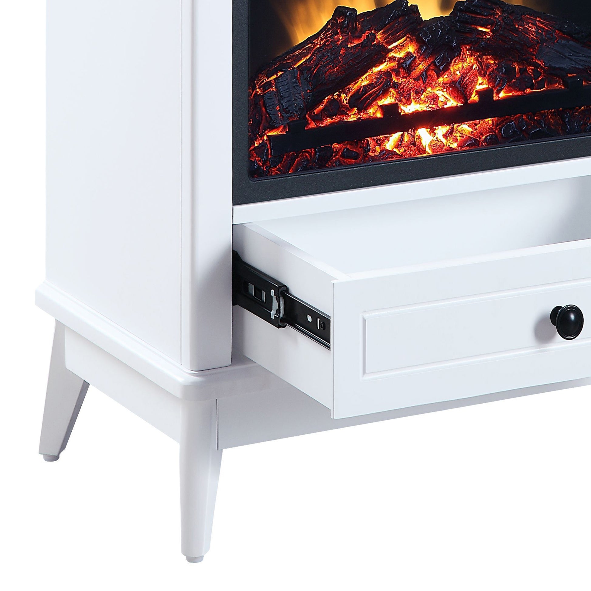 White Fireplace With 1 Drawer Electric White Primary Living Space Poplar Wood