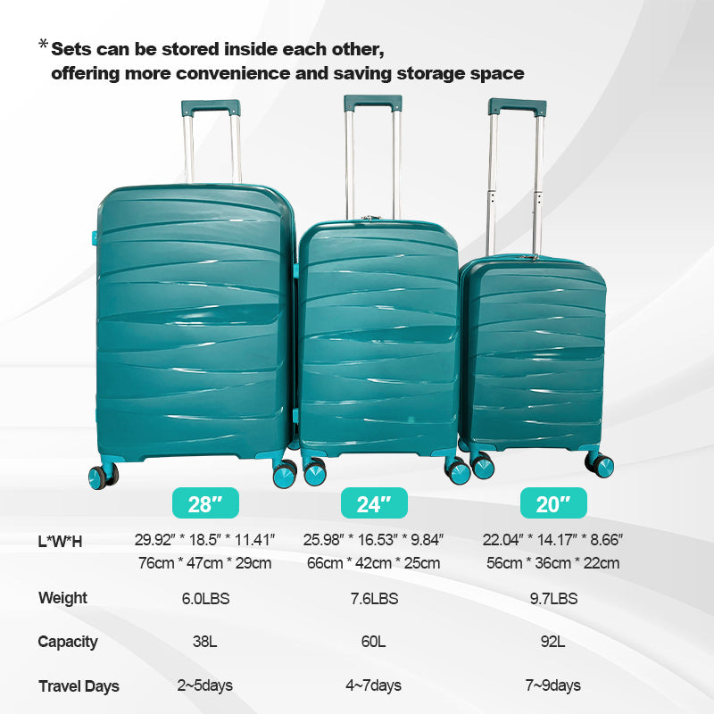 Hardside Luggage Sets 3 Pieces, Expandable Luggages Spinner Suitcase With Tsa Lock Lightweight Carry On Luggage 20Inch 24Inch 28Inch Antique Green Polypropylene