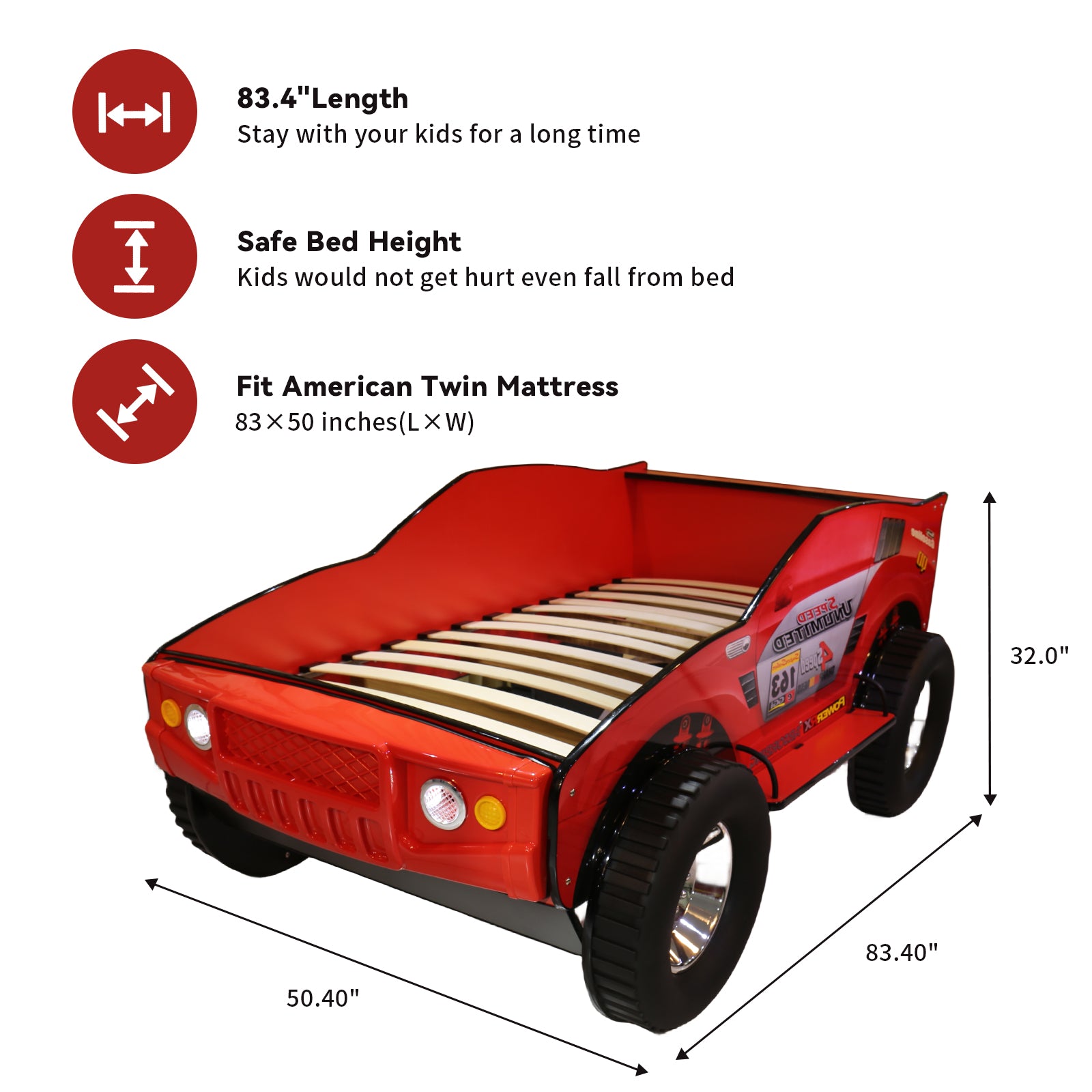 Unlimited Speed Jeep Bed Twin Red Mdf