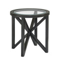 Modern Simple Glass Coffee Table, Tempered Glass Coffee Table Solid Wood Base Round Transparent Glass Top Modern Living Room Terrace Study Coffee Table Black Wood Glass