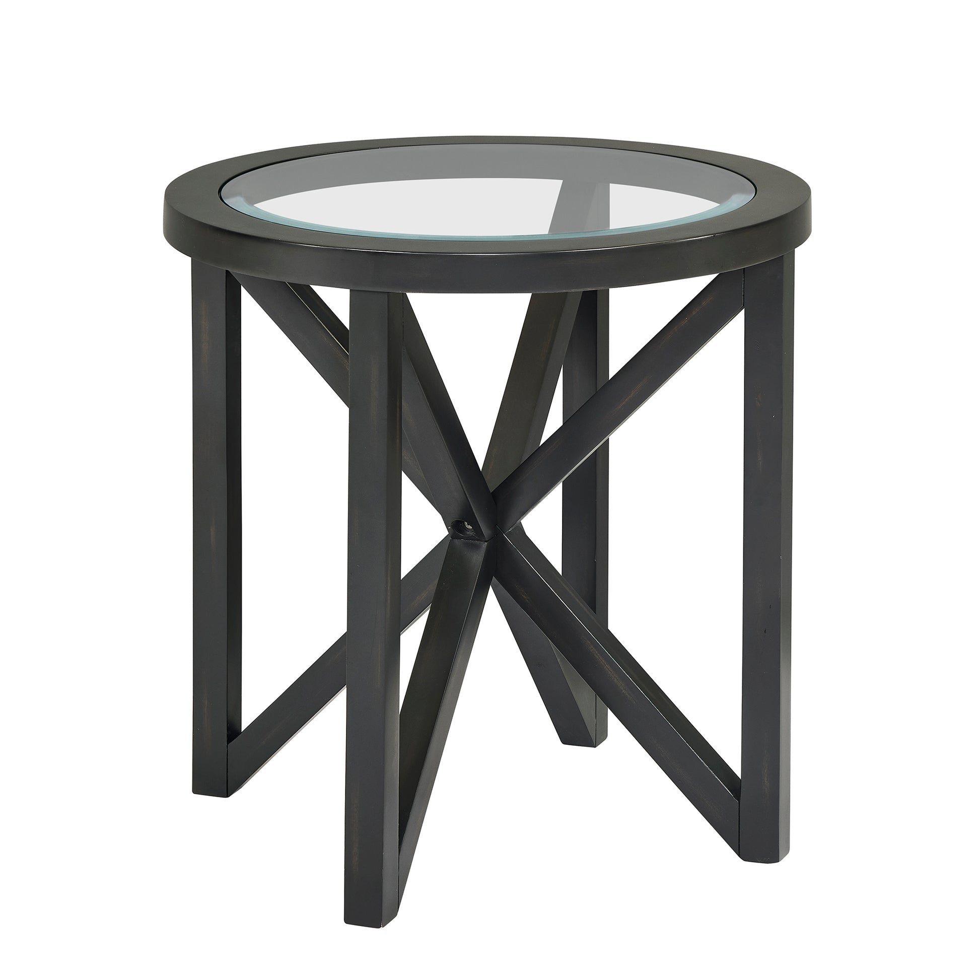 Modern Simple Glass Coffee Table, Tempered Glass Coffee Table Solid Wood Base Round Transparent Glass Top Modern Living Room Terrace Study Coffee Table Black Wood Glass