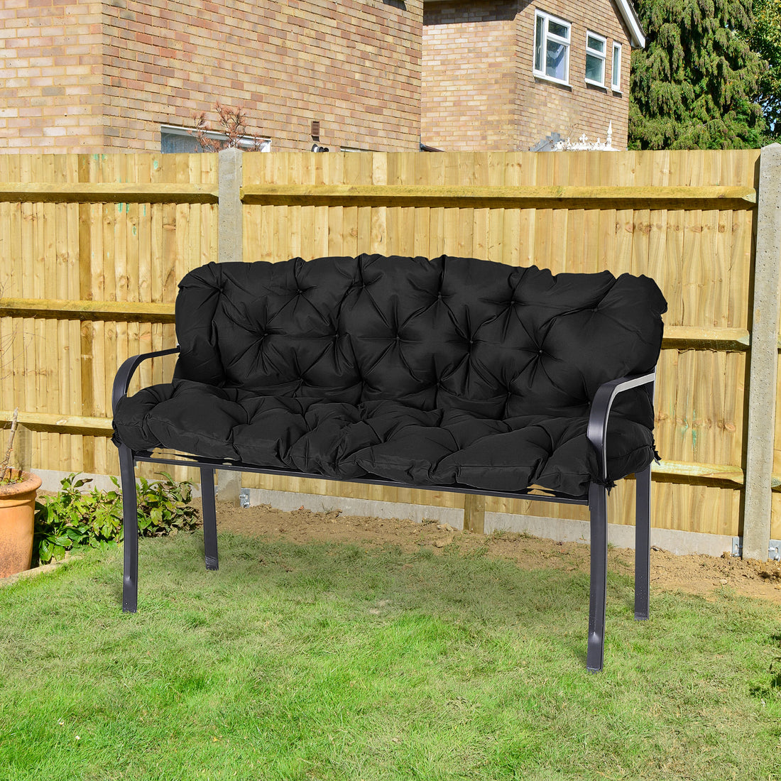 Outsunny Tufted Bench Cushions For Outdoor Furniture, 3 Seater Replacement For Swing Chair, Patio Sofa Couch, Overstuffed, Includes Backrest, Black Black Polyester