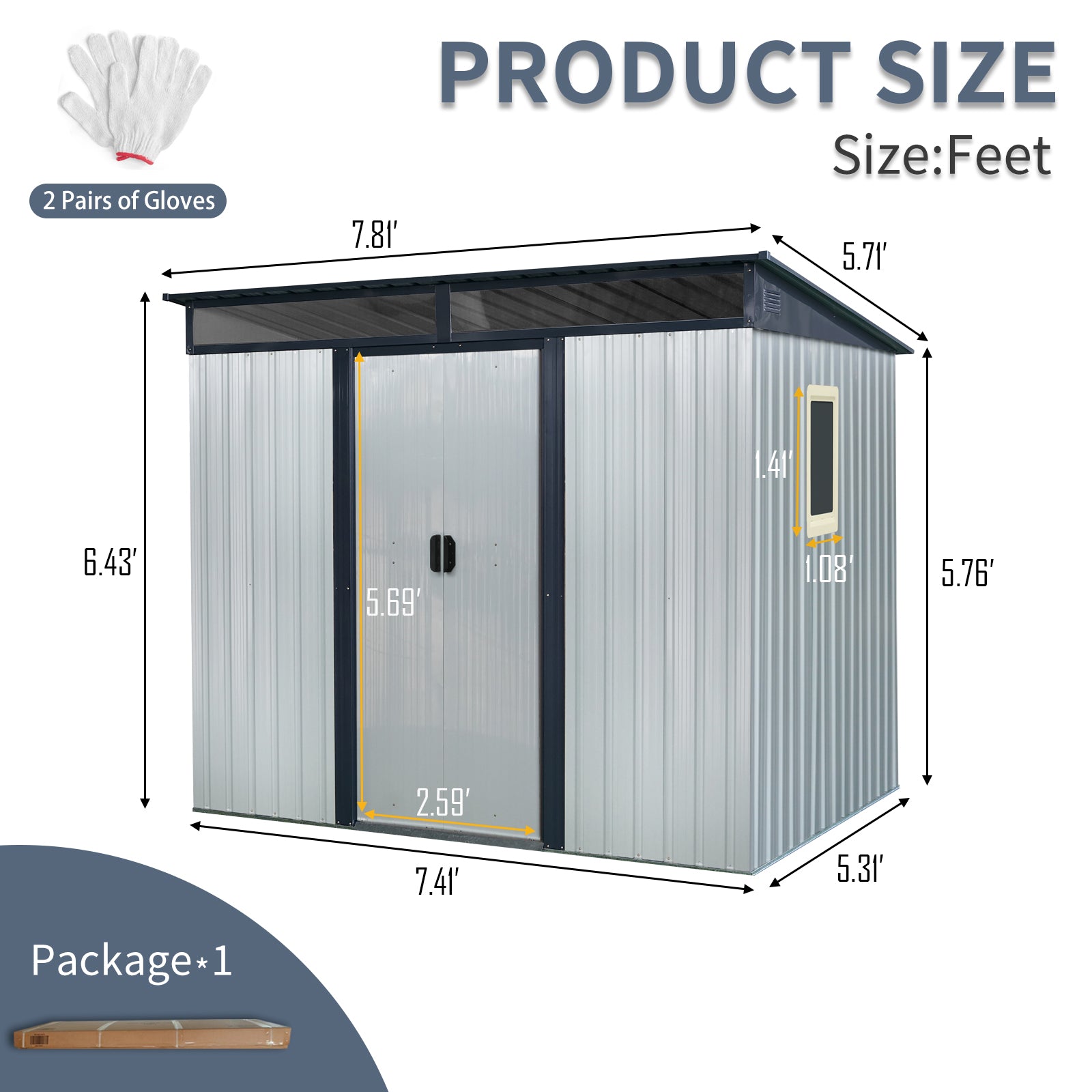 8 Ft X 6 Ft Outdoor Metal Storage Shed With Window And Transparent Plate For Garden, Lawn White And Black White Black Metal