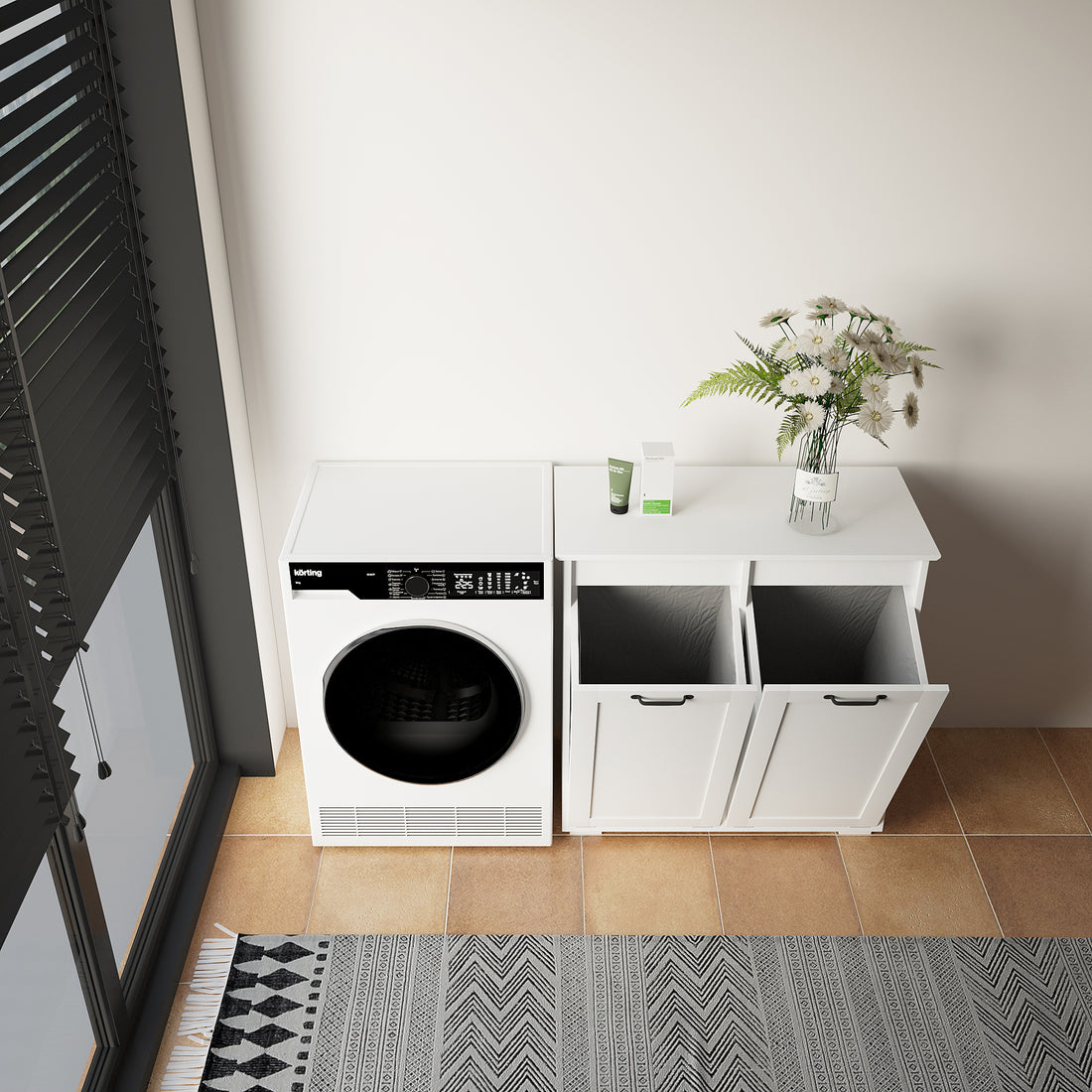 Laundry Cabinet ,With 2 Removable Liner Bags White Particle Board Mdf