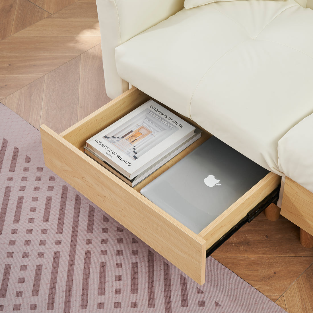 Beige Technology Cloth Three Seat Sofa Lift Sofa Bed With Locker Sofa Sofa Bed Small Sofa Small Family Sofa Bed Beige Tech Cloth 3 Seat