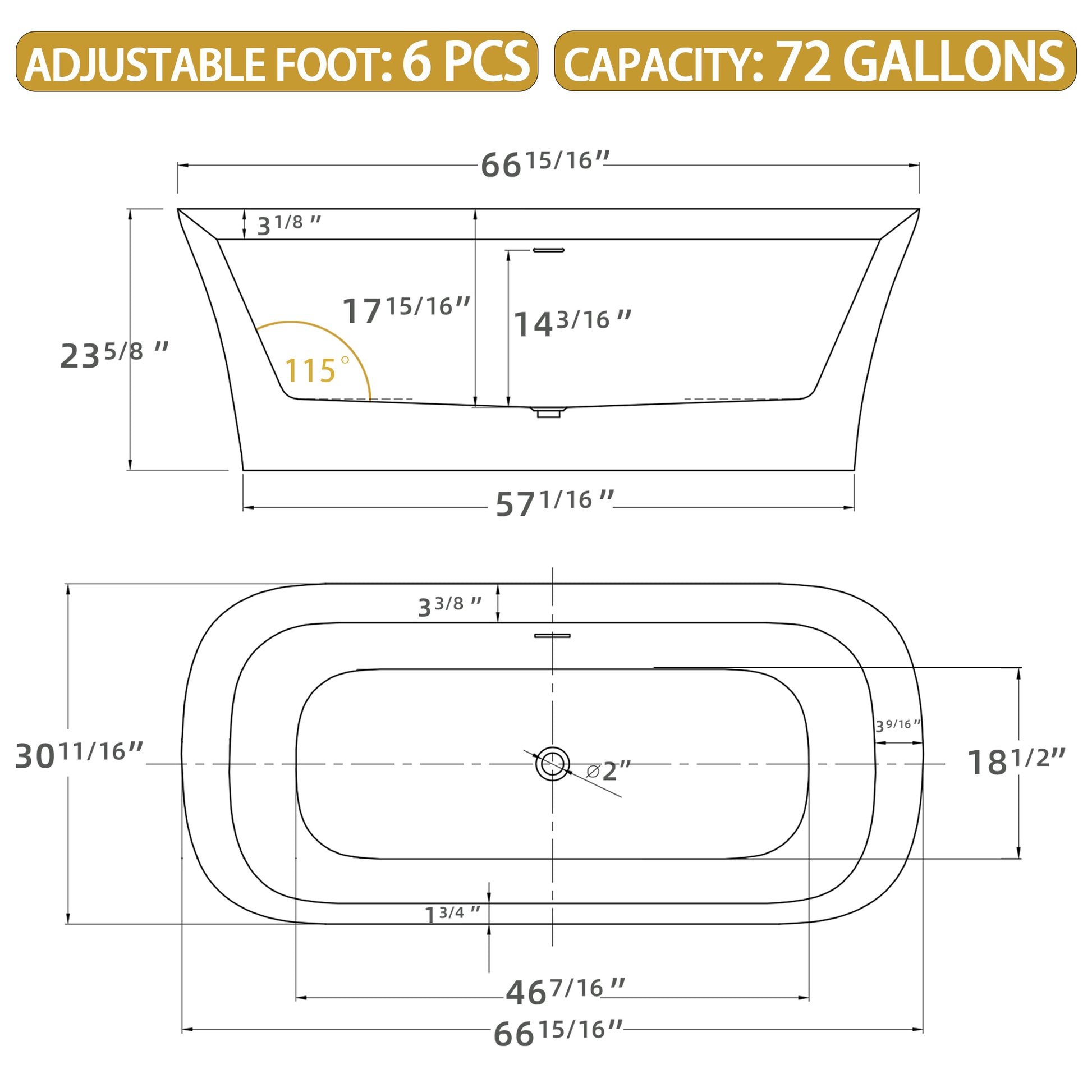 67" Acrylic Free Standing Tub Classic Oval Shape Soaking Tub, Adjustable Freestanding Bathtub With Integrated Slotted Overflow And Chrome Pop Up Drain Anti Clogging Gloss White Gloss White Oval Bathroom Freestanding Tubs Polished 61 69 In Modern Soaking