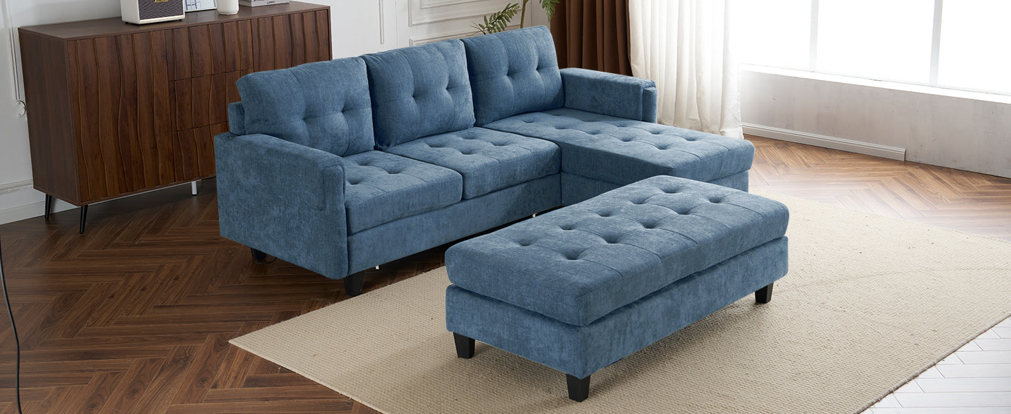 83.4" L Shaped Sofa Sectional Couch Sofa Bed With Two Usb Ports, A Movable Ottoman And A Reversible Chaise Lounge For Living Room, Navy Blue Navy Blue Foam Chenille 5 Seat