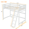 Twin Size High Loft Bed With Inclined Ladder, Guardrails,White Twin White American Design Pine