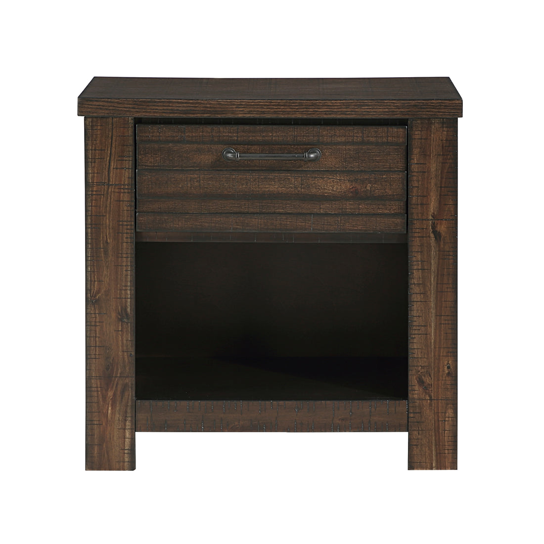 Rustic Style 1Pc Dark Brown Nightstand Of Drawer And Storage Cubby Metal Hardware Wooden Bedroom Furniture Dark Brown 1 Drawer Bedroom Industrial,Rustic Wood