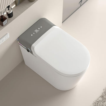 Smart Toilet, Smart Bidet Toilet With Remote Control, Raised Tankless Toilet With Led Display, Heated Seat Toilet Bidet With Aromatherapy System, Warm Water And Dry, Off Seat Flush, Foot Sensor, White White Ceramic