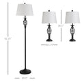 Homcom 3 Piece Table Floor Lamp Set With Metal Pole, Round Base, And Fabric Lampshade, For Living Room, Black White White Glass Metal