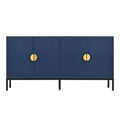 Exquisite Vertical Striped Four Door Sideboard With Sturdy Metal Legs And Semi Circular Handles, Suitable For Study, Entryway And Living Room Navy Blue Primary Living Space American Design Mdf