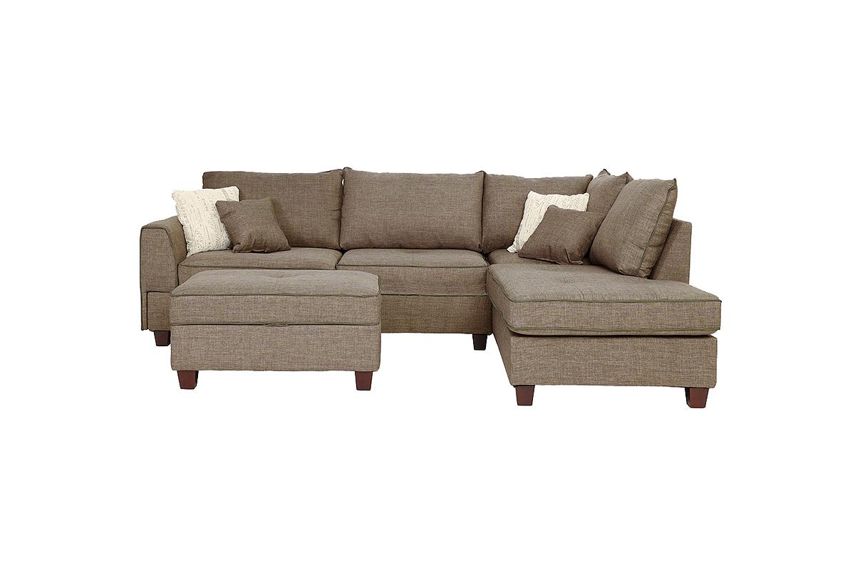 Beautiful 3 Pcs Sectional Sofa Mocha Dorris Fabric Cushion Sofa Chaise Storage Ottoman Reversible Couch Living Room Furniture Mocha Wood Primary Living Space Cushion Back Contemporary,Modern L Shaped Rubberwood Particle Board 5 Seat