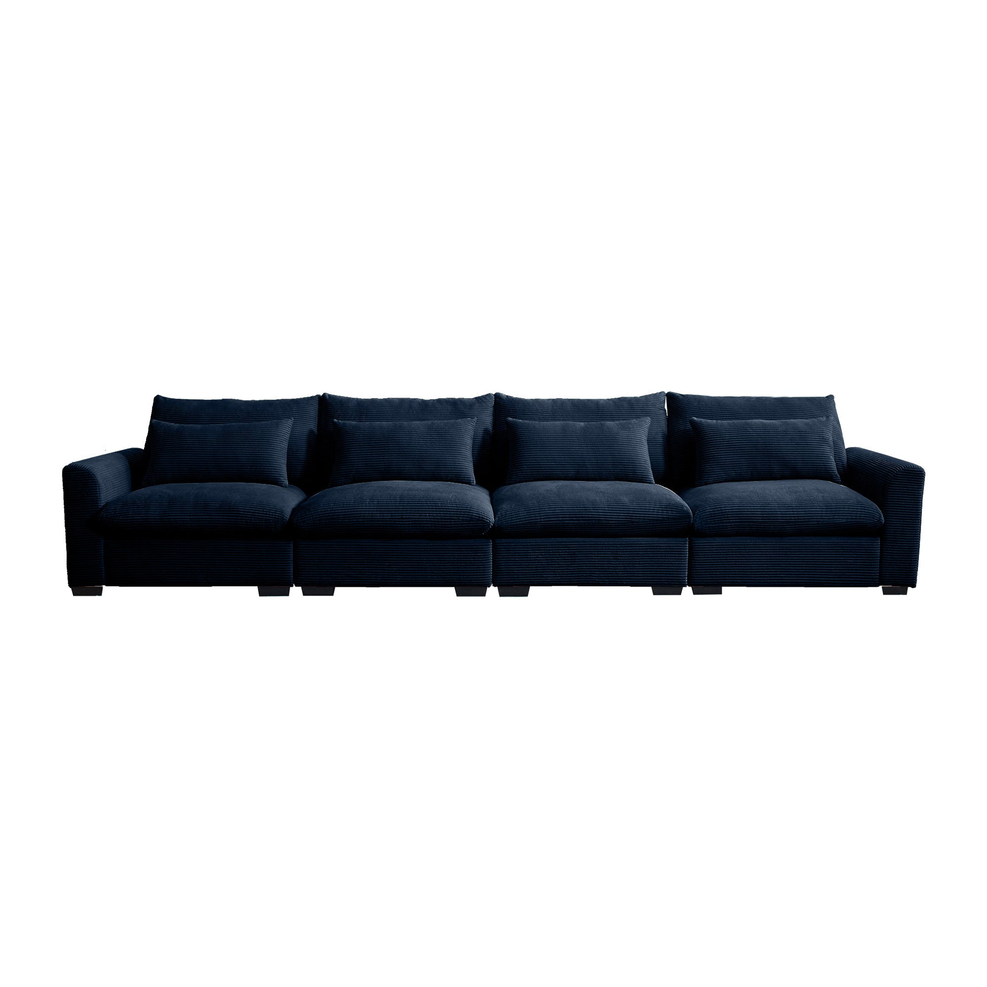 4 Seater Deep Seat Couches For Living Room, Comfy Blue Corduroy Sofas For Living Room Modern With 4 Waist Pillows Blue Corduroy 4 Seat